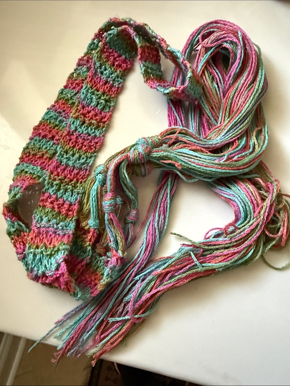 Hand-Knit Multicolor Pink & Green Belt